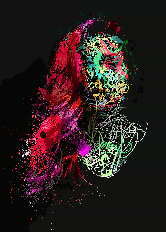 Abstract Portrait with Floral Elements