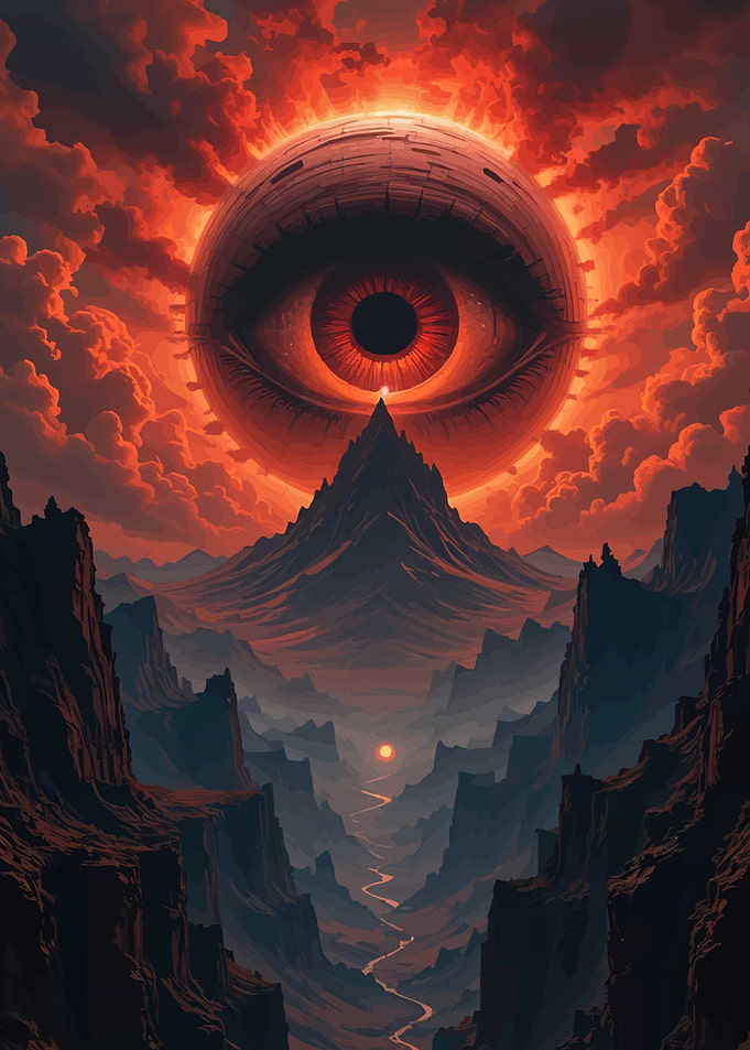 Surreal Eye Over Mountain Landscape