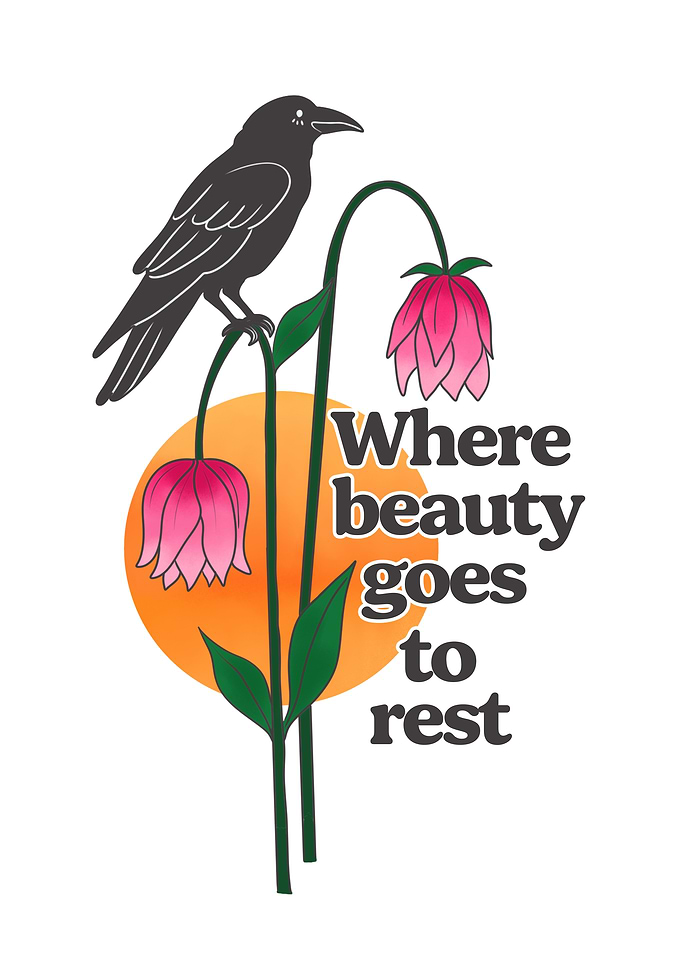 Raven, Flowers, and Text Art