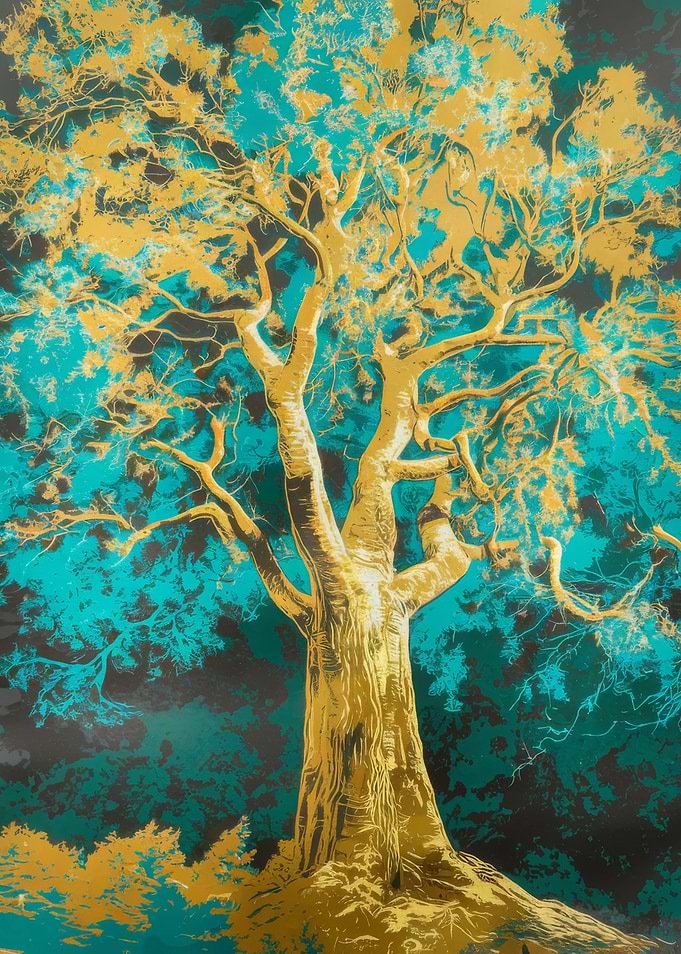 Golden Tree with Teal Foliage