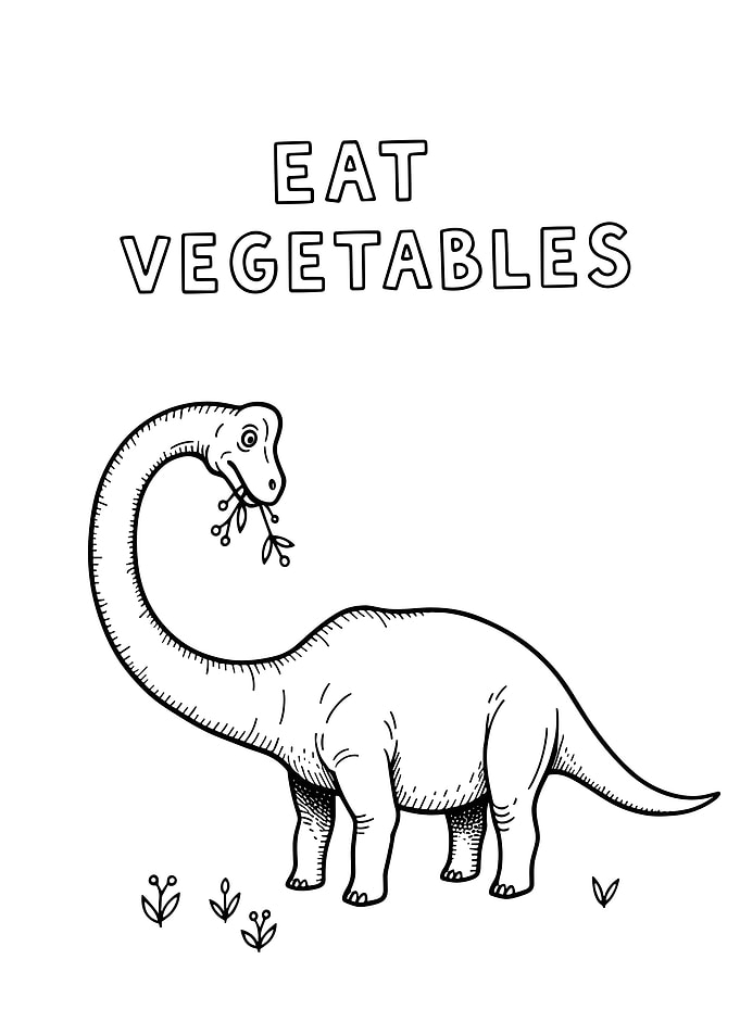 Eat Vegetables Dinosaur Line Art