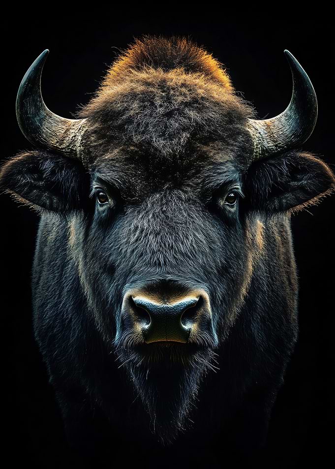 Dramatic Bison Portrait on Black Background