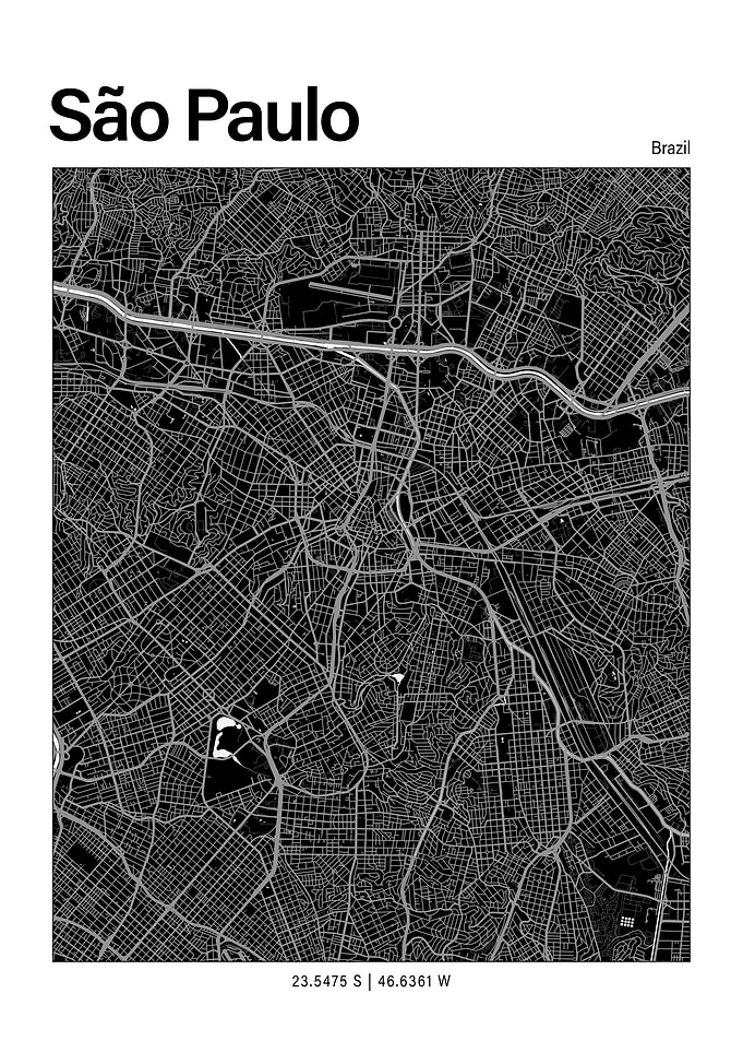 São Paulo Black and White Map