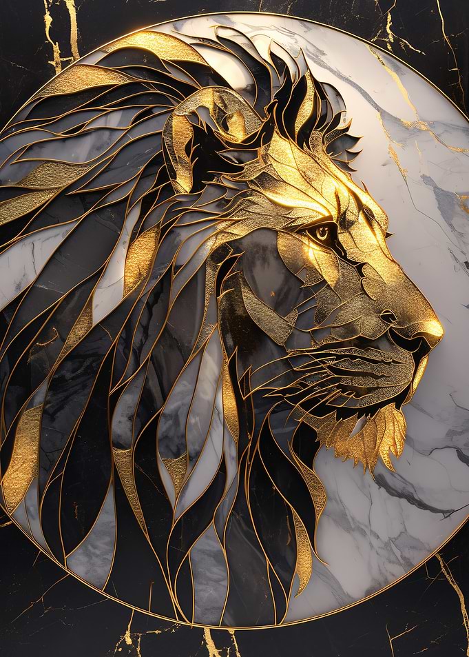 Golden Lion Marble Art