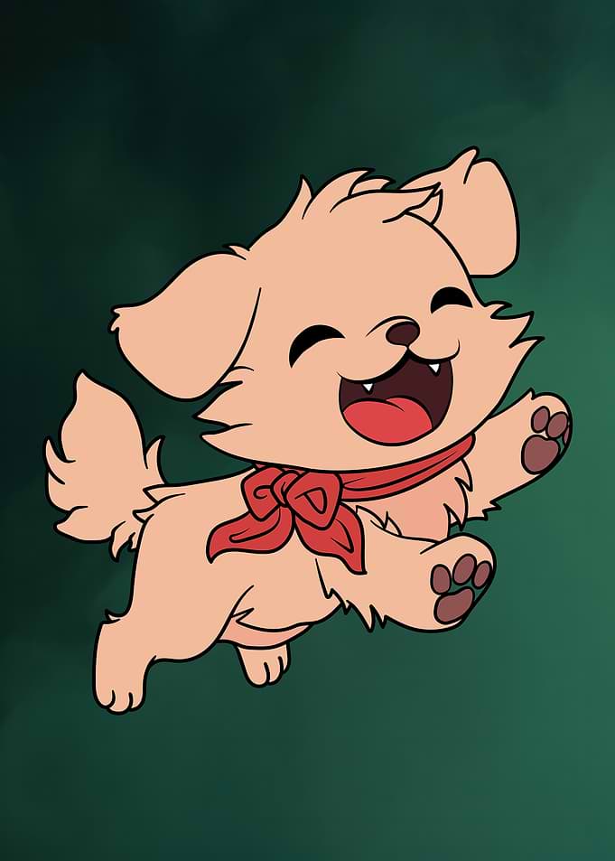 Happy Cartoon Dog with Red Scarf