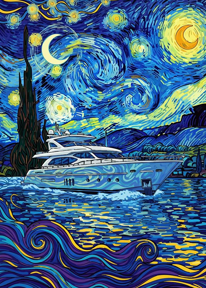 Yacht under Starry Night Sky