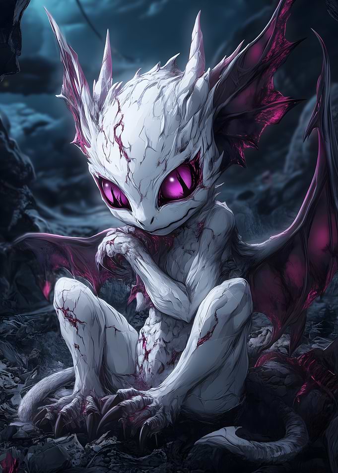 Cute Dragon Creature with Pink Eyes