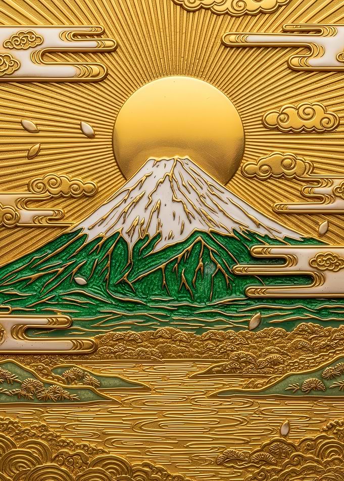Mount Fuji Golden Relief Art