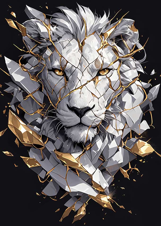 Abstract Lion Portrait with Gold Accents