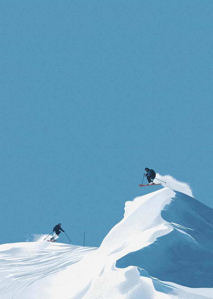 Skiers on Snowy Mountain Peak