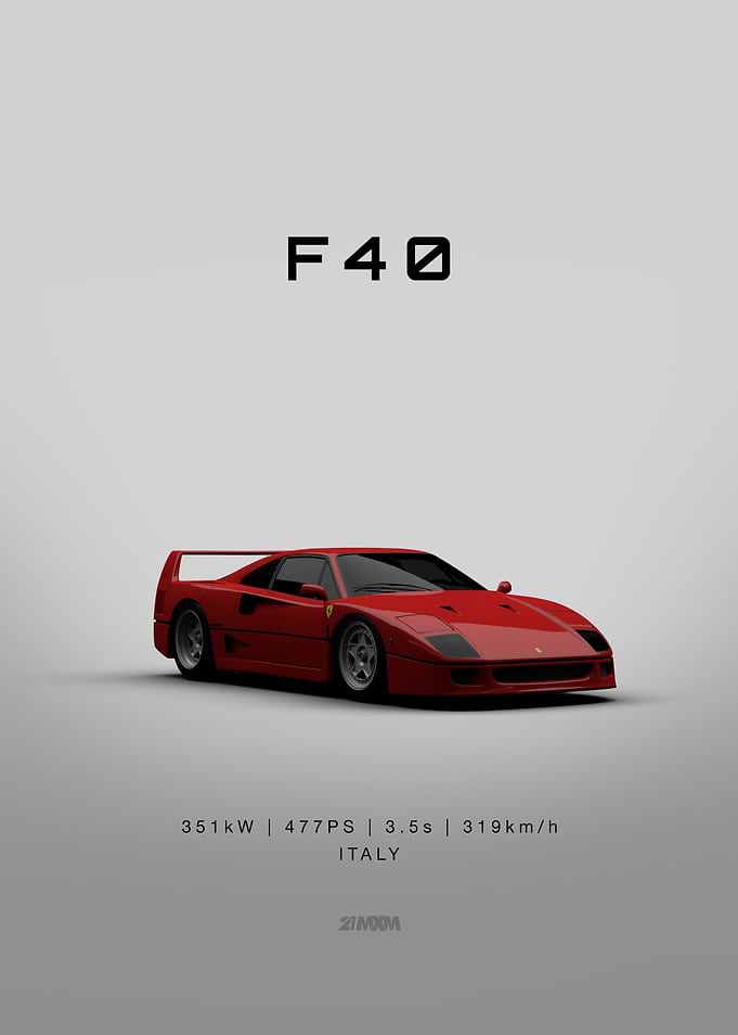 Red Ferrari F40 Car Poster