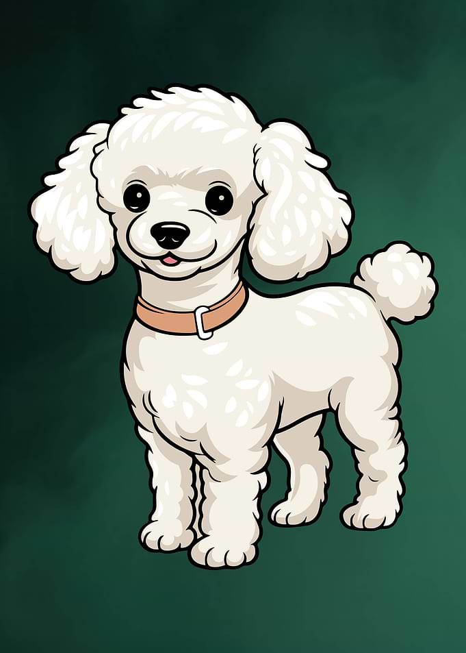 Cartoon White Poodle with Collar