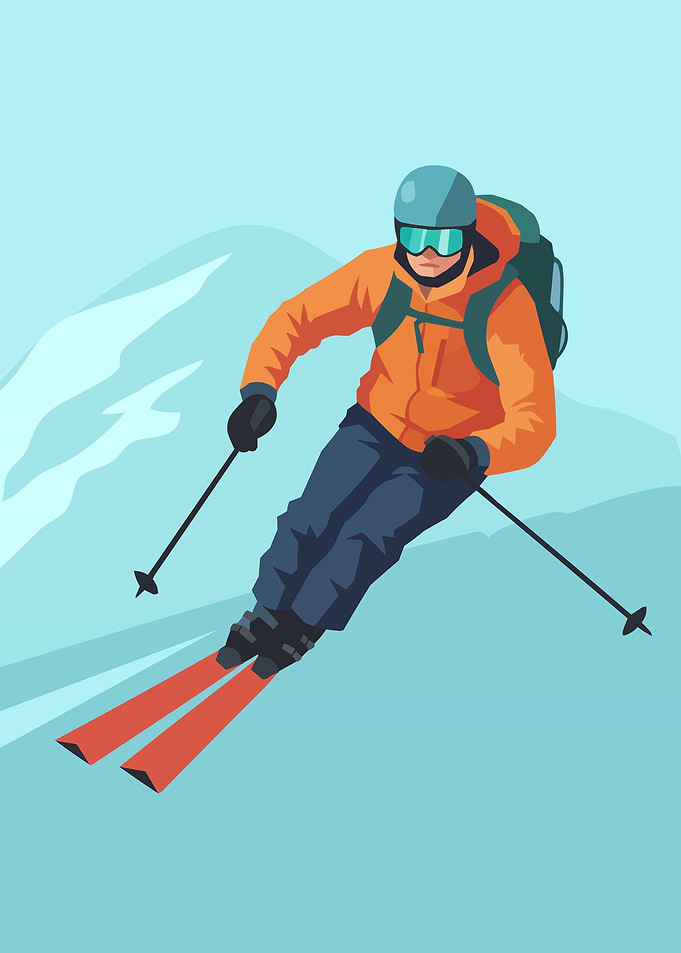 Skier on Mountain Slope Illustration