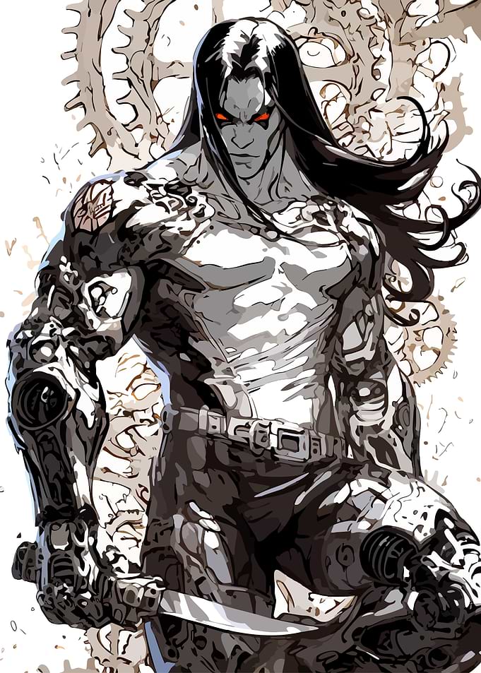 Steampunk Cyborg Warrior with Red Eyes