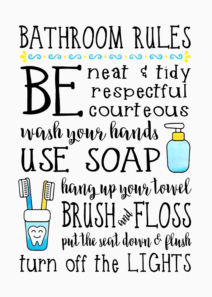 BATHROOM RULES Kids Bathroom Sign