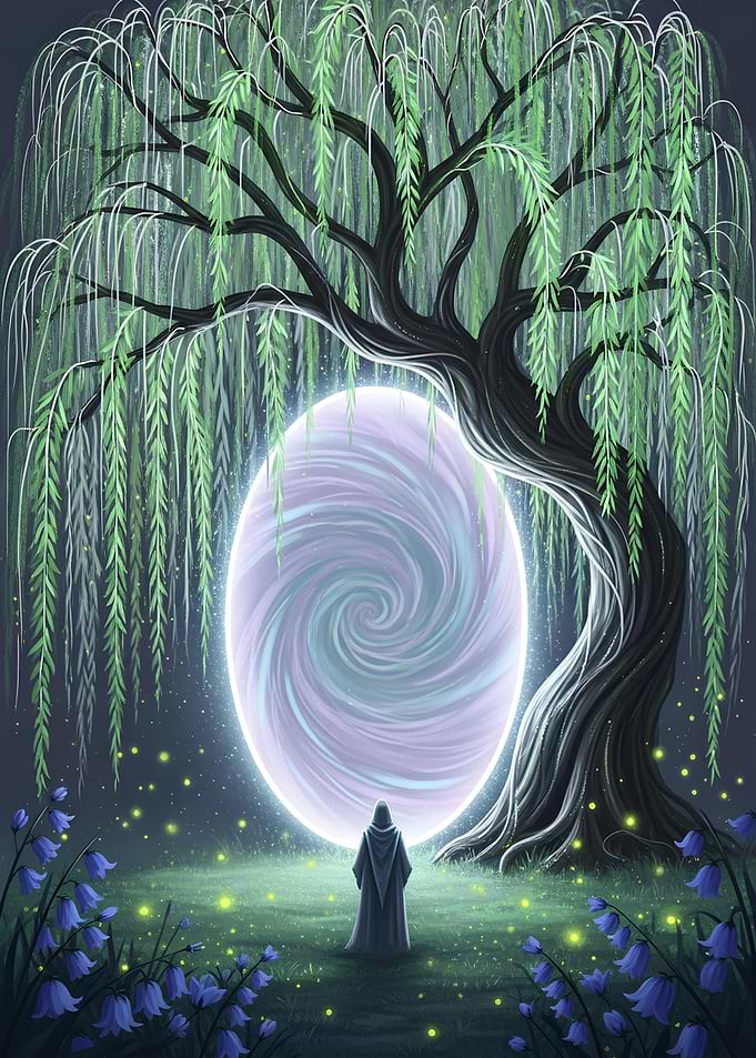 Mystical Portal Under Willow Tree