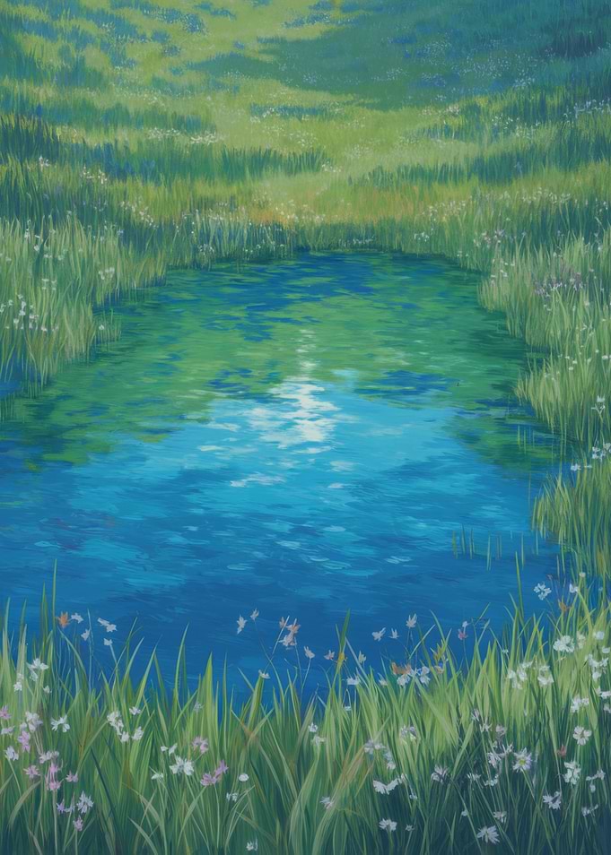 Serene Pond Landscape Painting