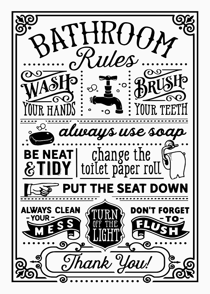 Bathroom Rules Black and White Poster