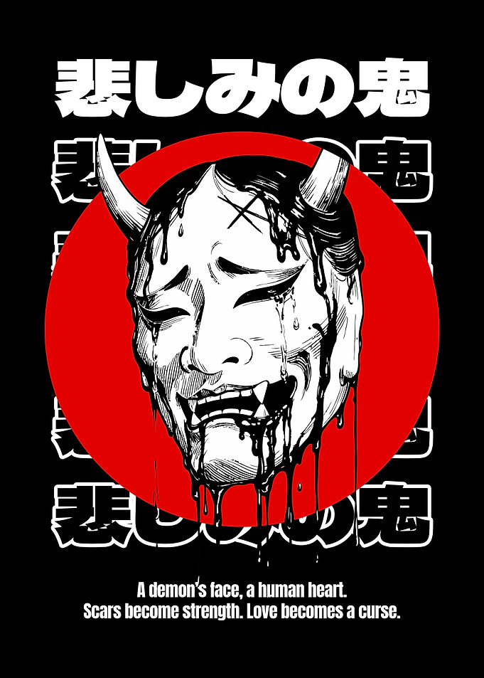 Demon Mask with Japanese Text