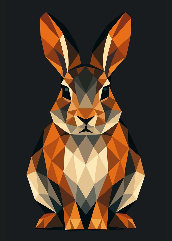 Low Poly Rabbit Portrait - Geometric Orange Art
