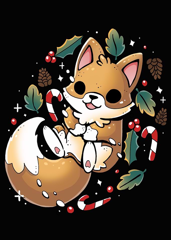 Cute Christmas Fox Cartoon Illustration