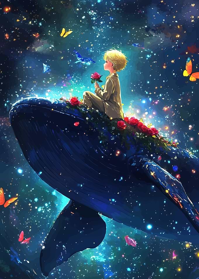Boy Whale Starry Sky
