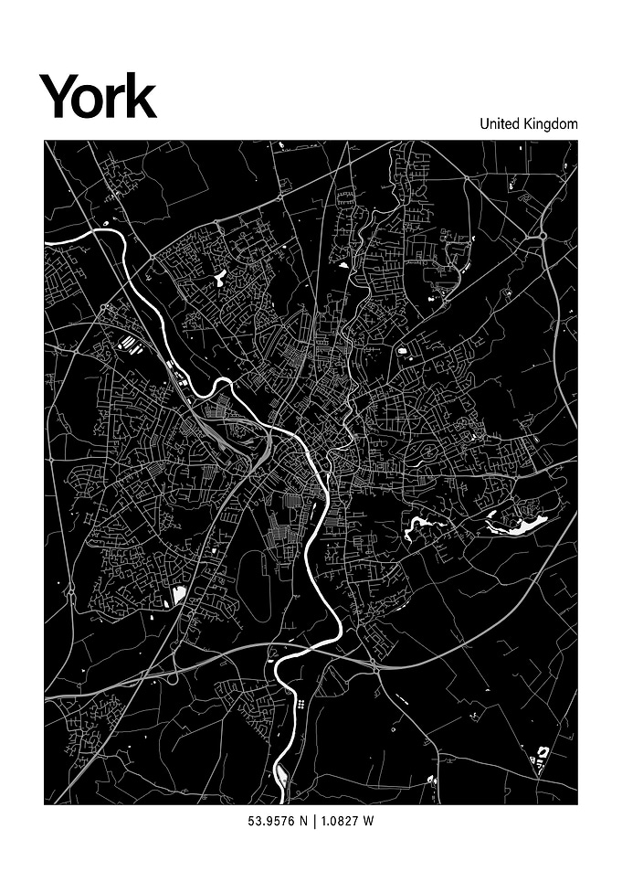 York Black and White Map