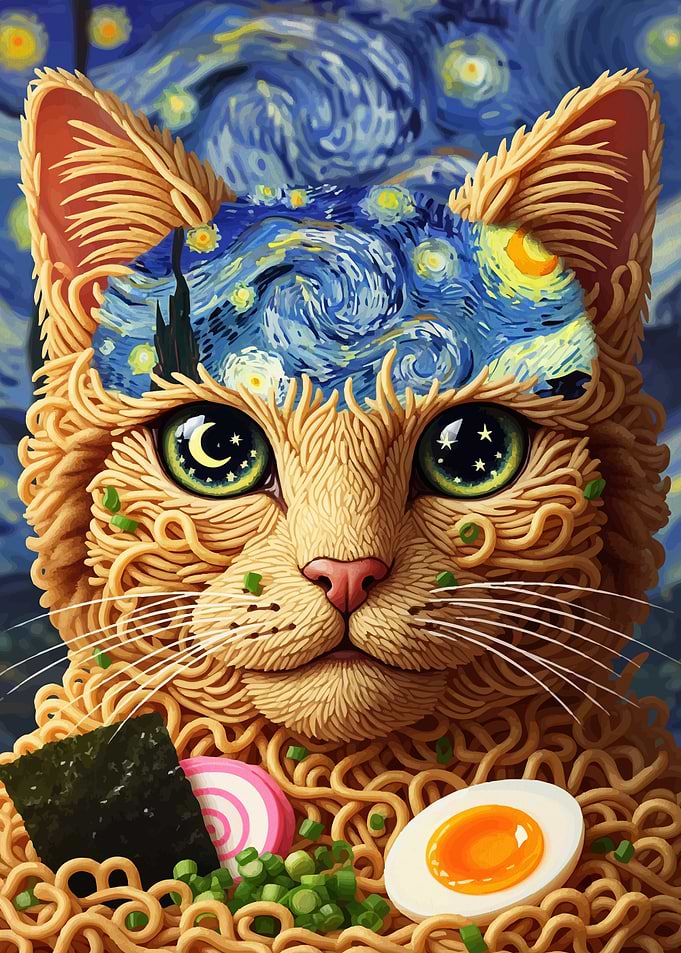 Ramen Cat Starry Night