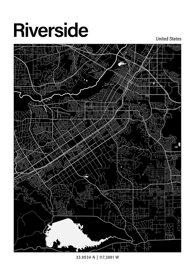 Riverside Black and White Map