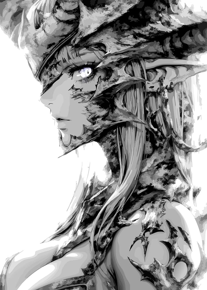 Fantasy Warrior Woman in Black and White