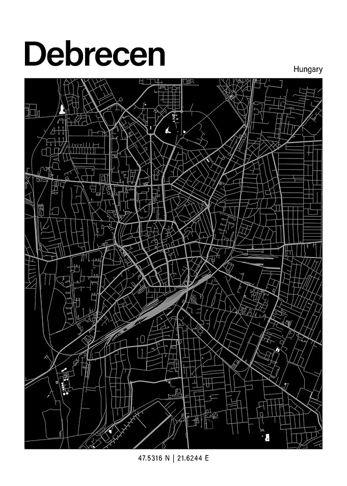 Debrecen Black and White Map
