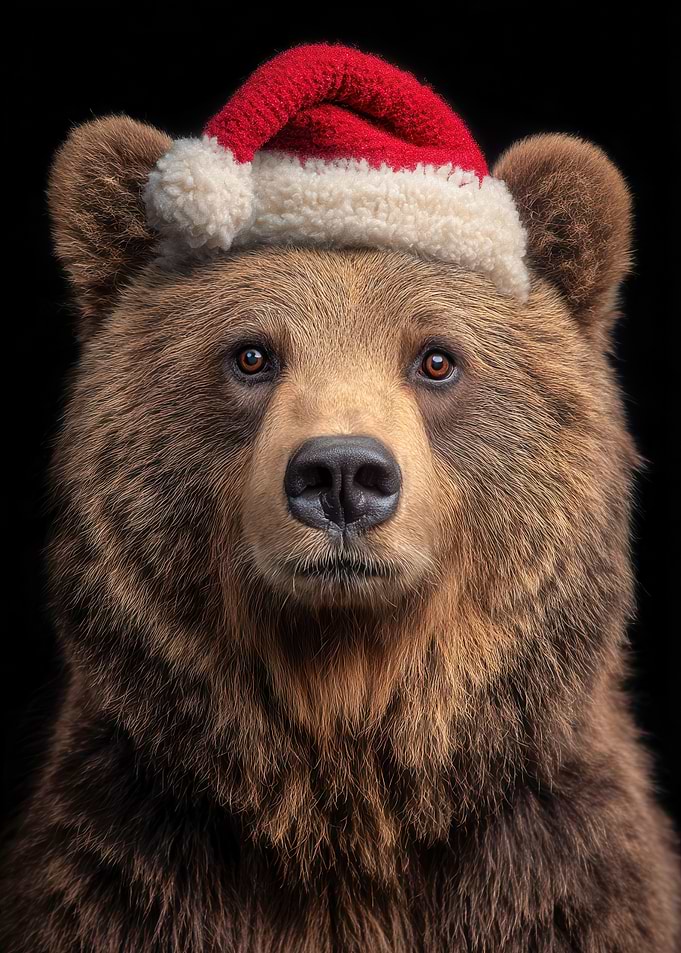 Bear with Santa Hat Portrait