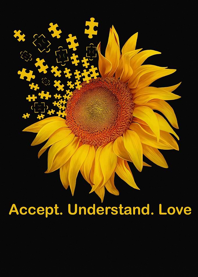 Sunflower with Puzzle Pieces and Text