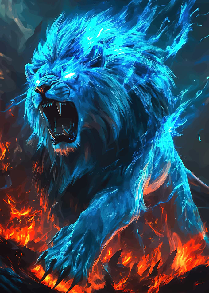 Blue Fire Lion Roaring