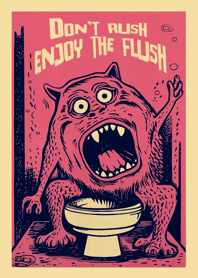 Funny Toilet Poster Monster on the Toilet Print Restroom Art Funny WC