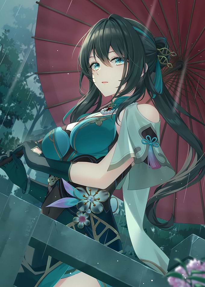 Girl with Umbrella in Rain