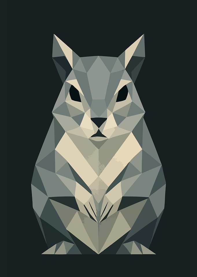 Geometric Gray Squirrel Low Poly
