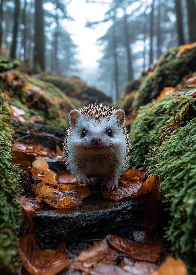 Hedgehog in Misty Forest