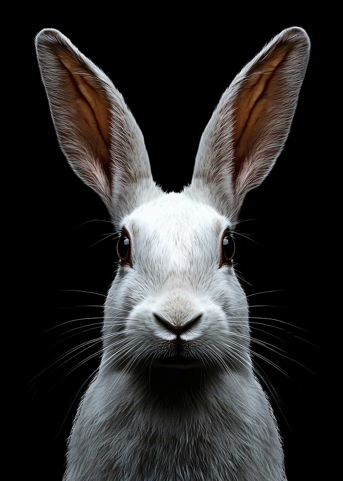 White Rabbit Portrait on Black Background