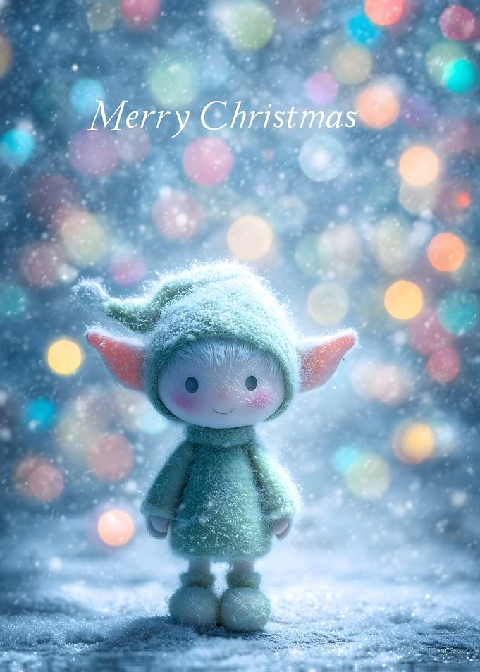 Snowy Christmas Elf Under the Lights