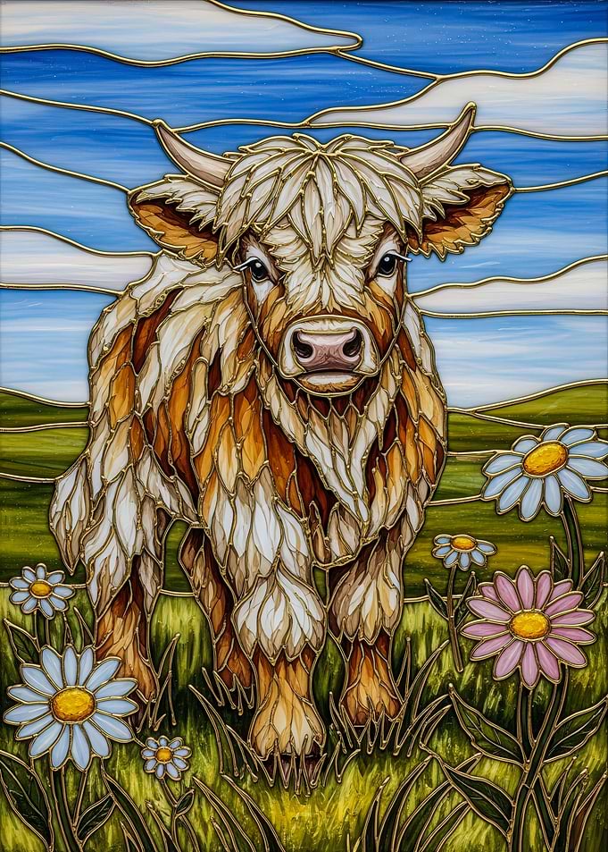 Highland Cow in Stained Glass