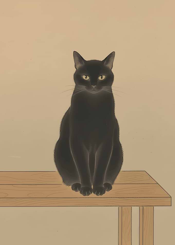 Elegant Black Cat Portrait on Table
