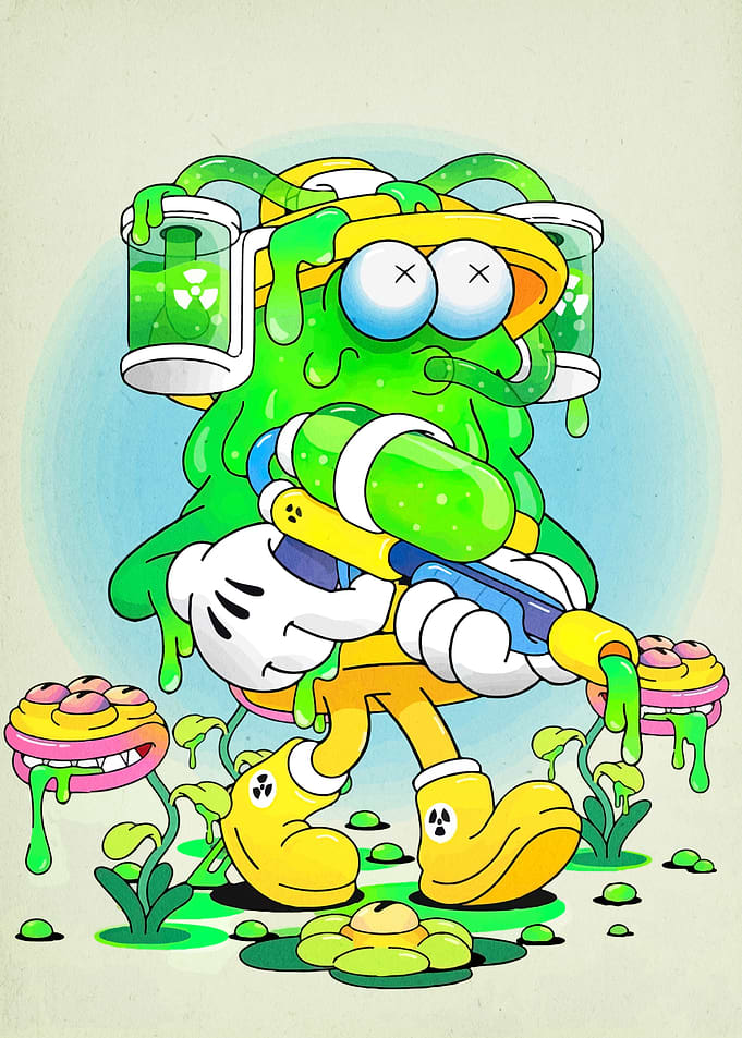 Radioactive Cartoon Character with Water Gun
