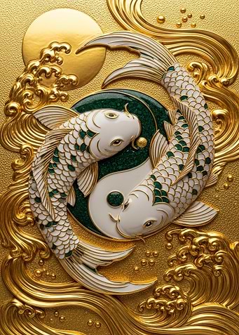 Yin Yang Koi Fish Gold