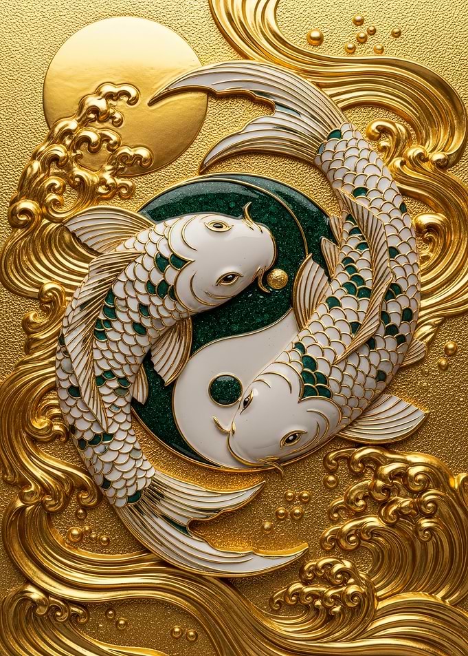 Yin Yang Koi Fish Gold