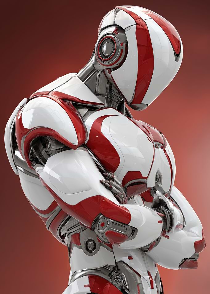 Red and White Futuristic Robot