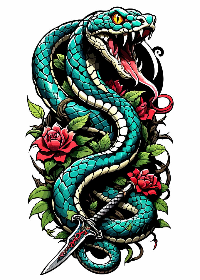 Snake, Roses, and Dagger Illustration