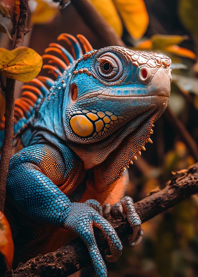 Blue and Orange Iguana Portrait