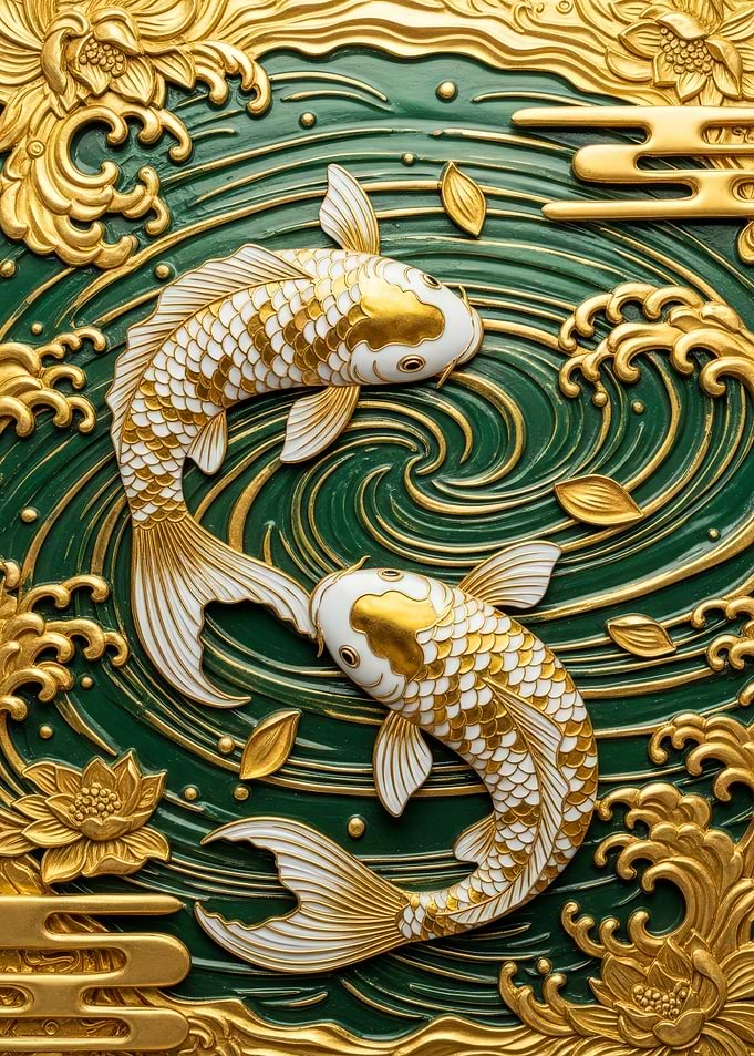 Golden Koi Fish Art