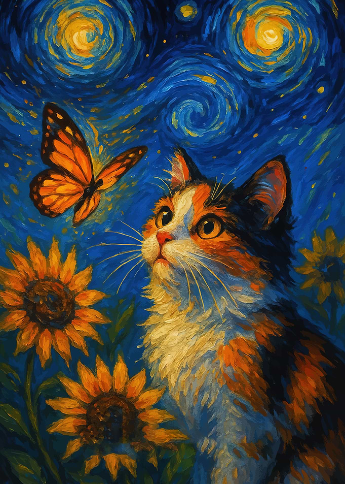 Cat Butterfly Starry Night